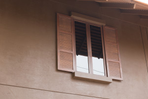wooden window with tinted glass